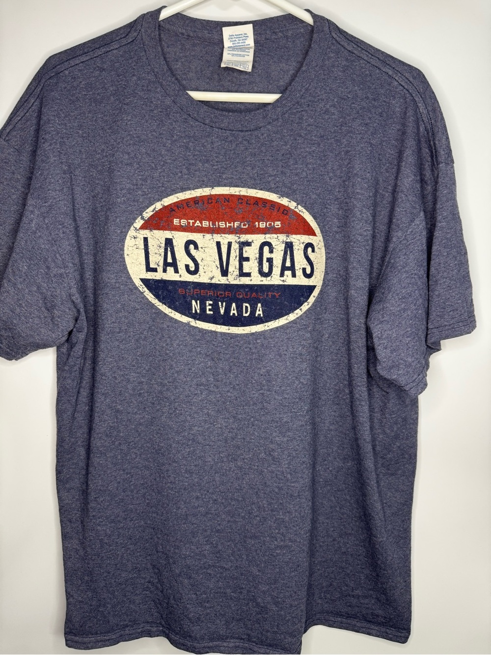 Delta Las Vegas Nevada Graphic Tee - Heather Blue with Cream & Red Print